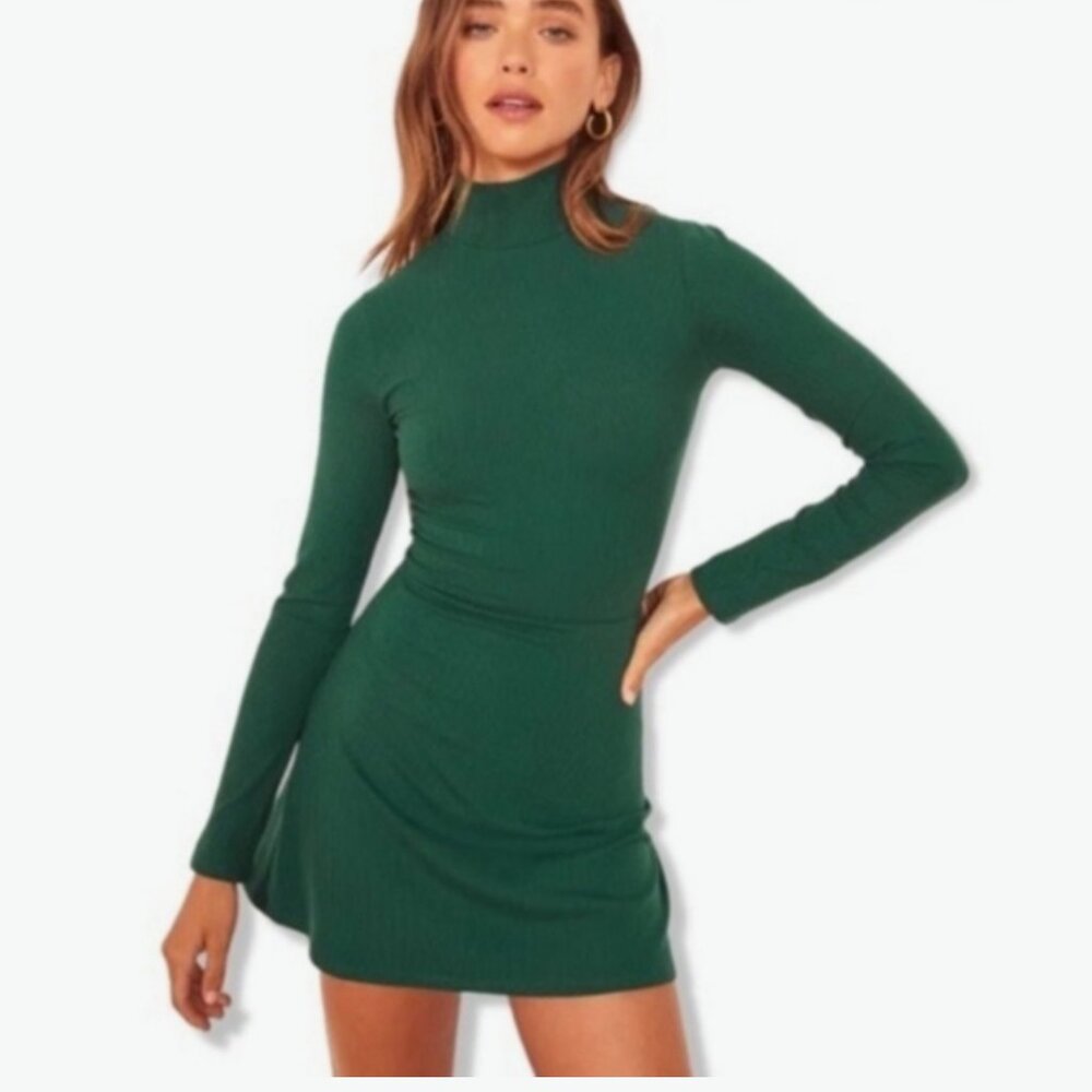 Reformation Maya Ribbed Knit Dress Size Large Emerald Green